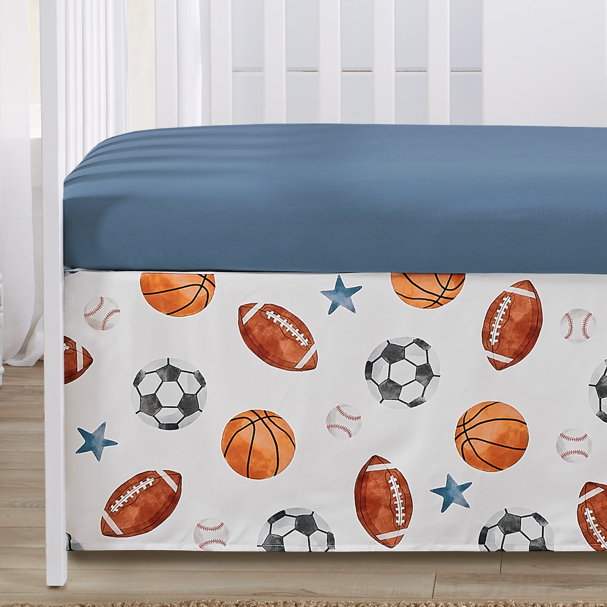 Sweet Jojo Designs Watercolor Sports Theme Multicolor Crib Bedding + BreathableBaby Breathable Mesh Liner Pad
