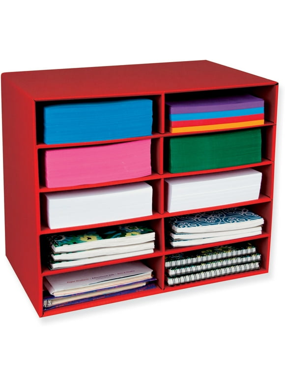 Pacon Classroom Keepers 10-Shelf Organizer Corrugated Cardboard 17" x 12.88" x 21" Red (PAC001314)