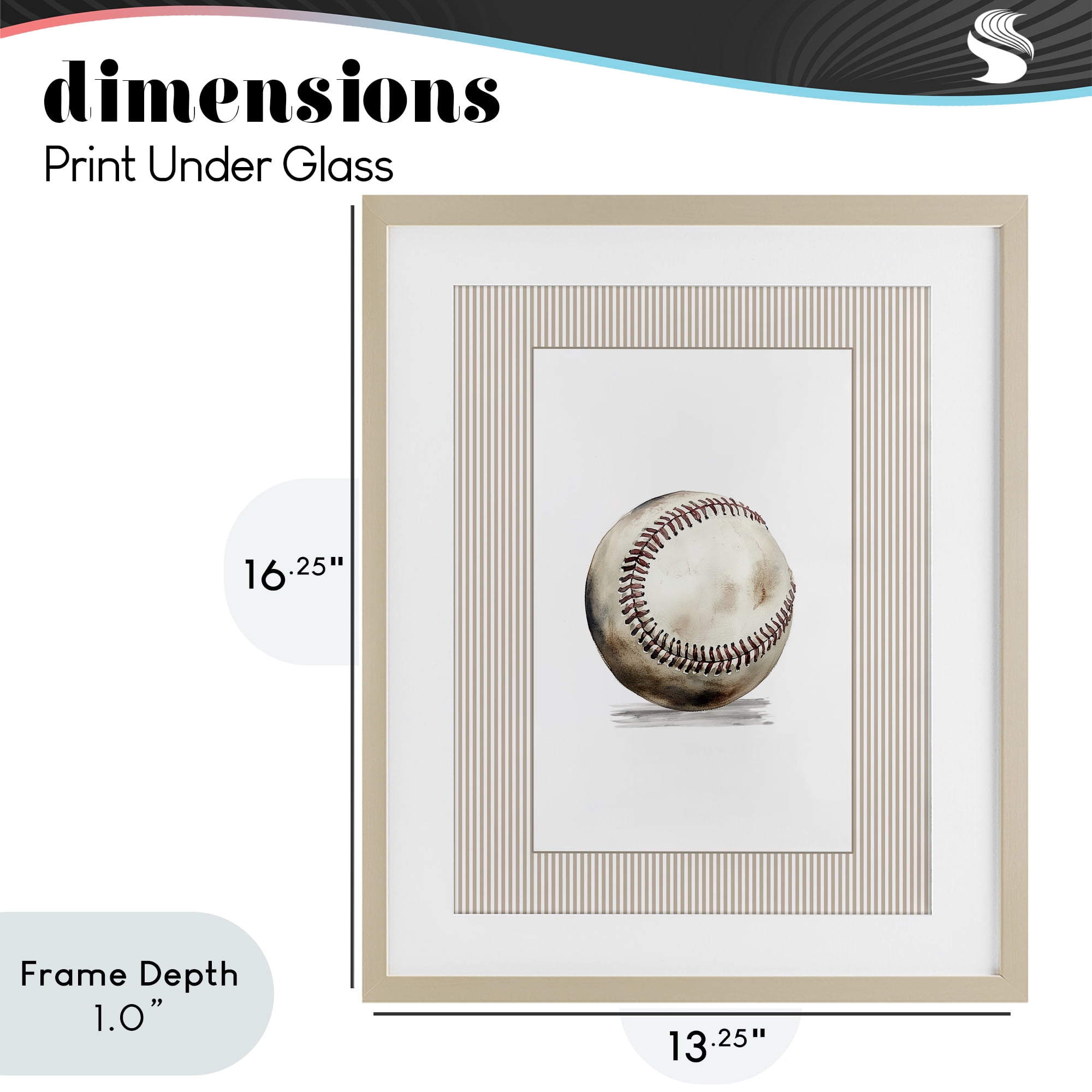 Stupell Industries Vintage Sports Baseball Birch Framed Print Under Glass, design by Christine Simpson Art