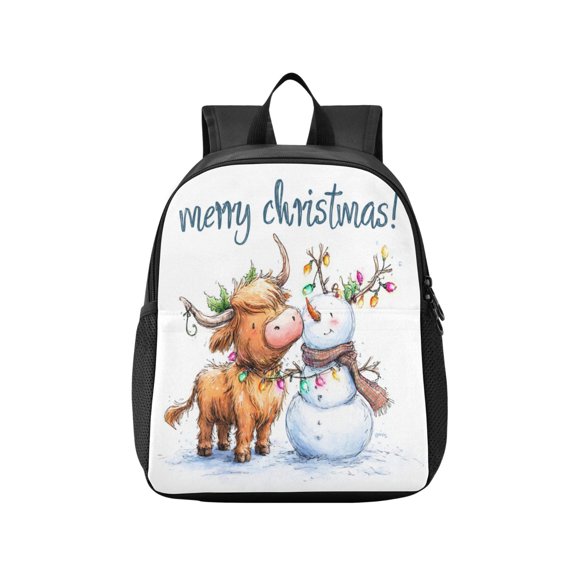 Toddler Backpack Highland Cow and Snowman Waterproof Lightweight Backpack Casual Mini Daypack for Daycare & Travel