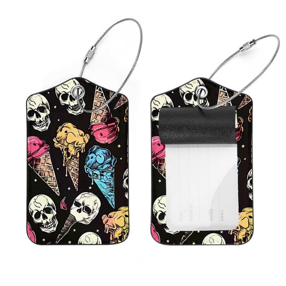 PhooArto 2 PCS Luggage Tag for Suitcase Bag Tags for Backpacks Baggage Handbag School Instrument Tag Label, Skulls Ice Cream Pattern