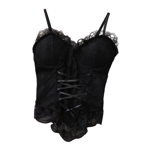 Camiseta sin mangas de encaje para mujer, sujetador gótico, chaleco Lolita para fiesta en club, vacaciones, regalos de boda Negro