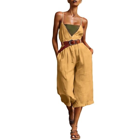 Sexlip Womens Wide Leg Pants Summer adjustable waist bootcut cotton linen travel friendly lightweight for hot weather daily Yellow XXL