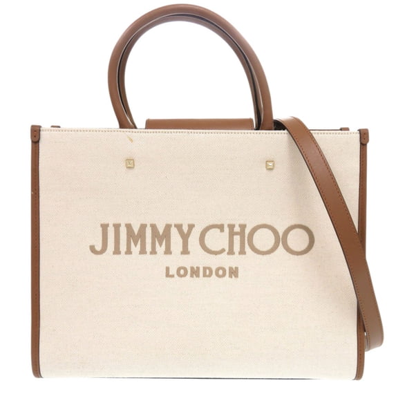 Pre-Owned Jimmy Choo Varenne Avenue 2-Way Canvas and Leather Shoulder Bag in Natural... (Good)