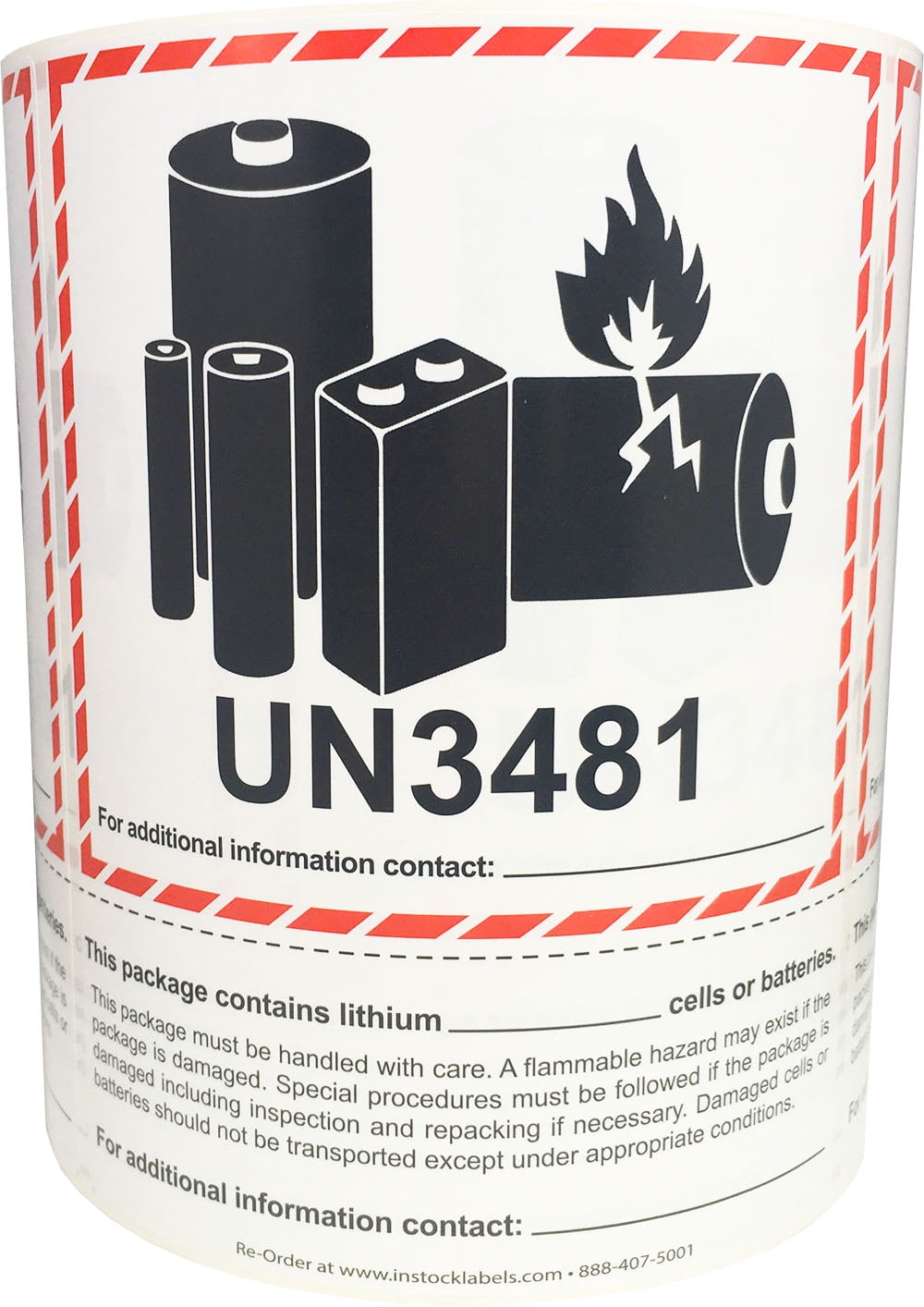 UN3481 Caution Lithium Battery Warning Shipping Labels | 5 x 6.375