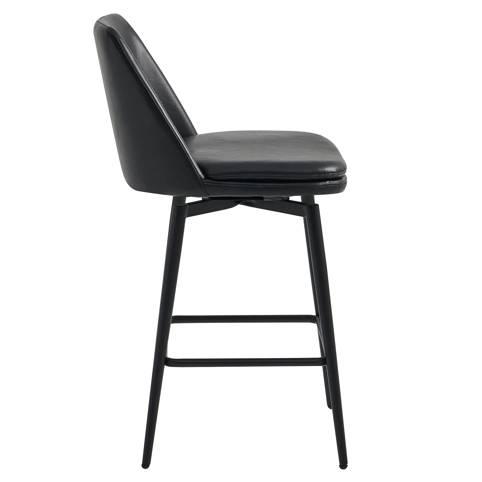 Spruce & Spring Counter Height Swivel Barstool with Curved Back and Metal Legs Set of 2, Black Faux Leather