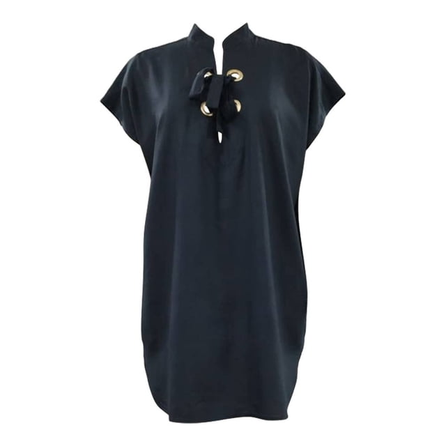 Ropa Playa Ocean Pacific para Mujer Vestido Largo Manga Corta Aros Cintas Ajust. Escote Negro Talla M