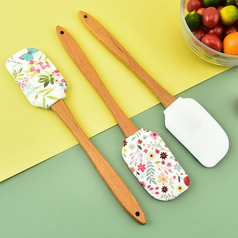 Dream LifestyleSilicone Spatula for Cooking, Heat Resistant Floral Pattern Silicone  Spatulas with Wood Handle, Nonstick Scraper for Baking Mixing 
