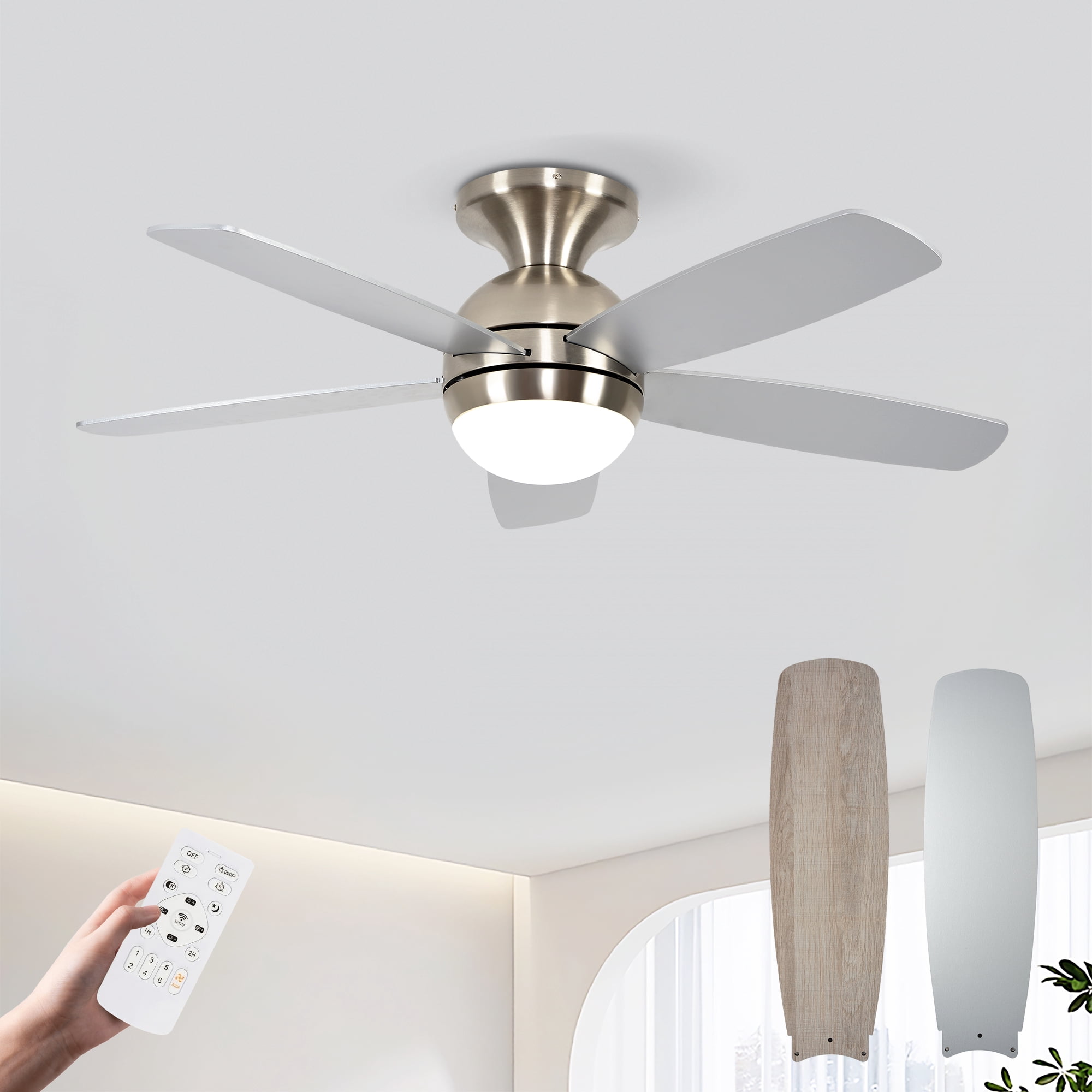 Ceiling Fan with Light, 52 Inch Reversible Blade LED Fan for Household Indoor Daily Use, Brushed Gold Silver