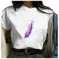 thumbnail image 5 of TSADFHJI Hauts de Maillot de Bain pour Femmes Grande Poitrine T-Shirt Basique pour Femmes Col Rond Imprimé Hauts Blancs Blouse Décontractée en Coton Manches Courtes Ample pour Femmes Chemise de Sport L Violet, 5 of 5