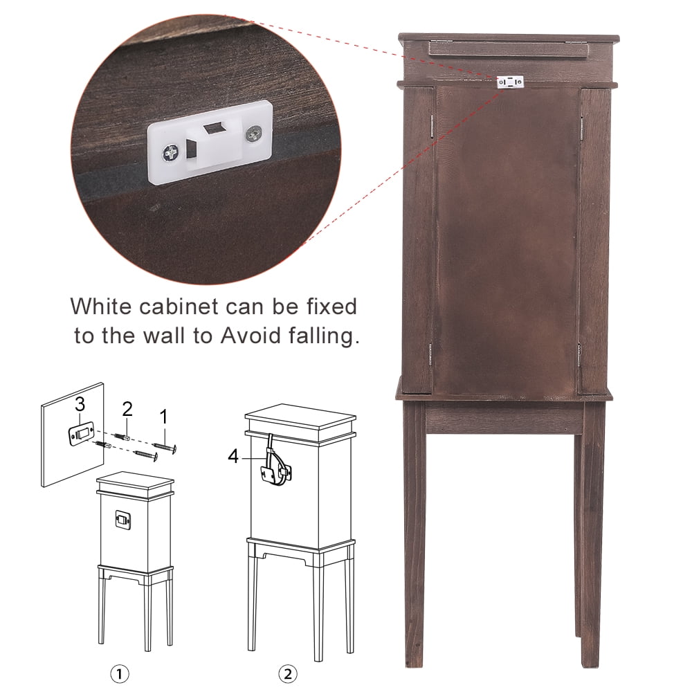 Lowestbest Standing Jewelry Armoire with Mirror, Jewelry Cabinet Chest with 5 Drawers & 8 Necklace Hooks