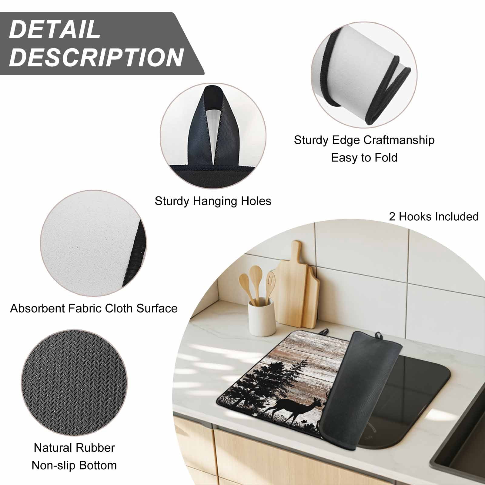 Deer Silhouettes Stove Top Cover for Electric Stove, Heat-proof & Non Slip Glass Top Stove Cover Protector, Trees Wooden Retro Art Farmhouse Kitchen Flat Cooktop Rubber Mat 24x21 Inches