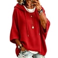 thumbnail image 3 of Textilo Waffle Knit Hoodies for Women 3/4 Batwing Sleeve Crew Neck Hoodie Hooded Drawstring Sweatshirt Cute Y2k Lightweight Fall Winter Loose Fit Clothes,Red M, 3 of 6