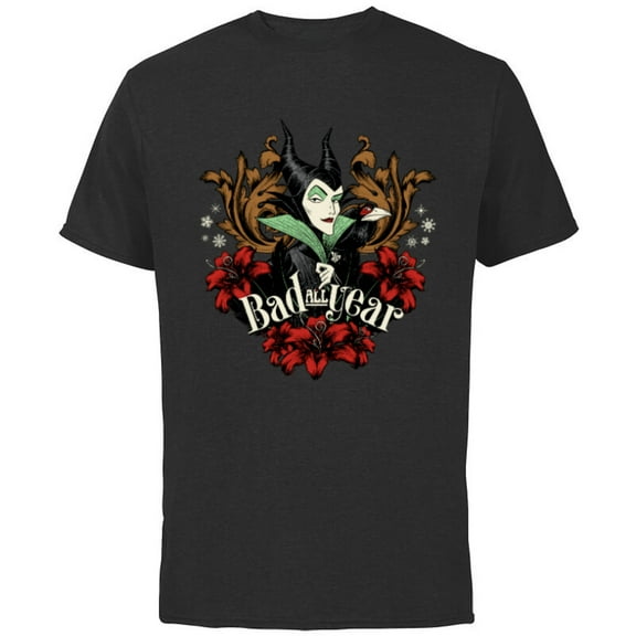 Disney Villains Holiday Christmas Maleficent Bad All Year - Short Sleeve Cotton T-Shirt for Adults - Customized-Black