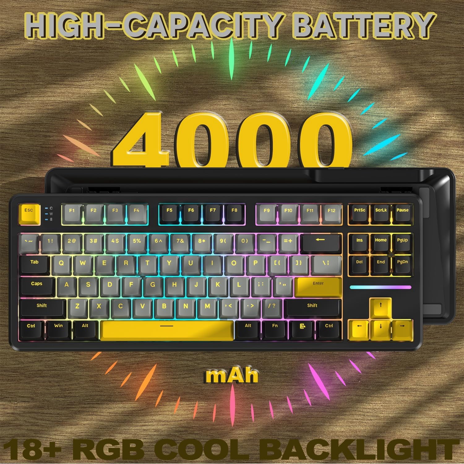 ATTACK SHARK X87 80% Wireless Mechanical Keyboard, BT5.0/2.4G/USB-C Hot-Swap Gasket Gaming Keyboard,RGB Backlit, 4000mAh,Pre-lubed Linear Switch, Side Engraved Gradient PBT Keycap for PC/MAC