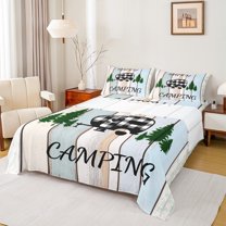 Feelyou Adventure Camping Kids Queen Sheet Sets, Rustic Wooden Plank Flat Sheet, Countryside Style Queen Fitted Sheet, Lightweight Room Decor, 4-Piece