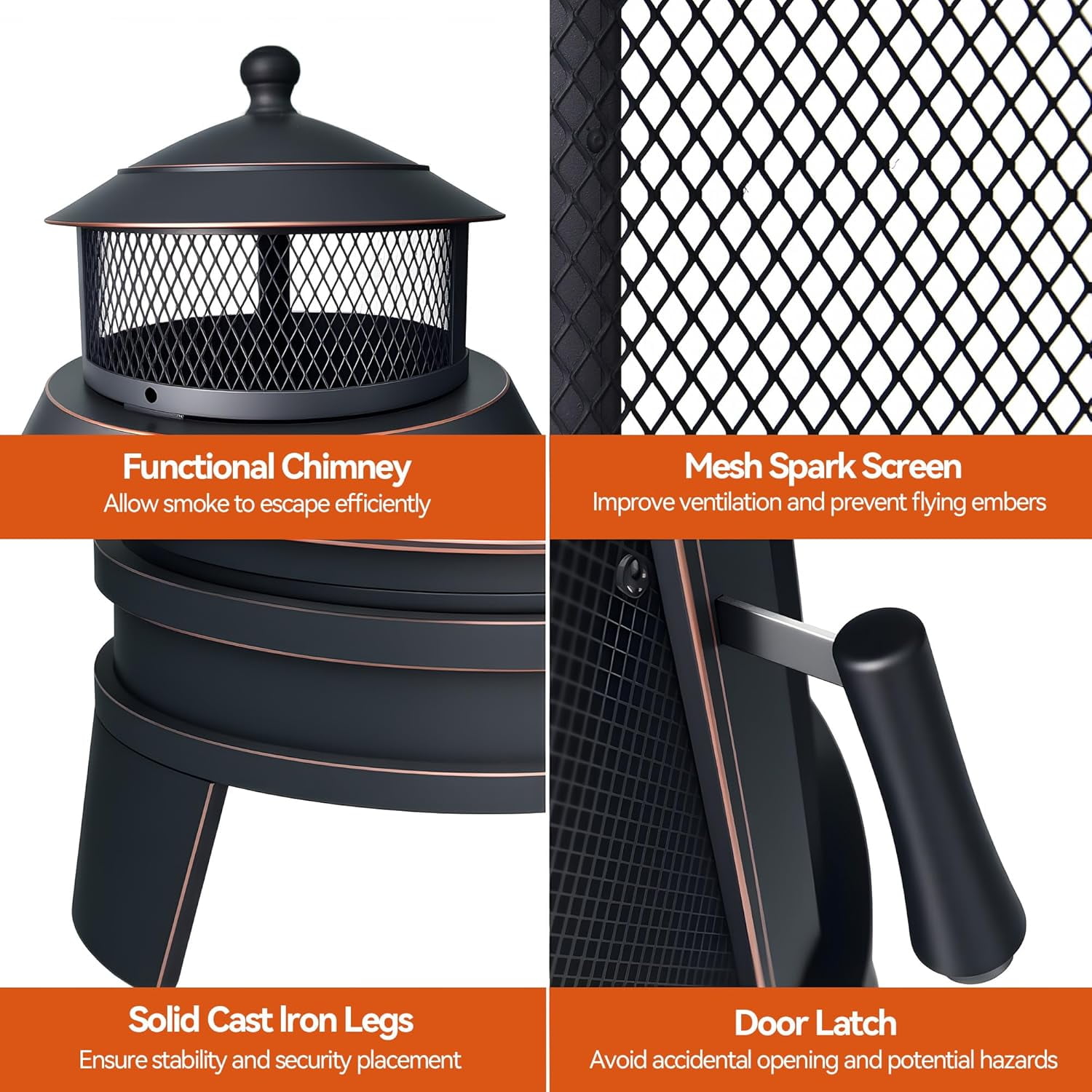 ASJMR Fire Pits for Outside Wood Burning, 2 Grills, Smokeless Structure,3-Sided Openable Metal Mesh for Patio, Picnic, Party