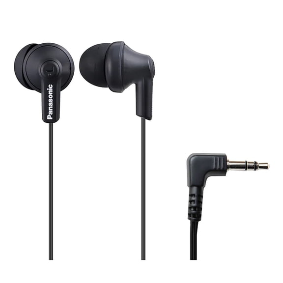 Panasonic ErgoFit Wired In-Ear Earbud Headphones with Right-Angle 3.5-mm Connector, RP-HJE120, Matte Black