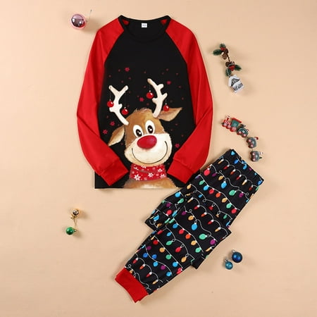 

Tfalo Christmas Pajamas For Family Parent-Child Attire Christmas Suits Patchwork Plaid Printed Homewear Round Neck Long Sleeve Pajamas Two-Piece Mom Sets