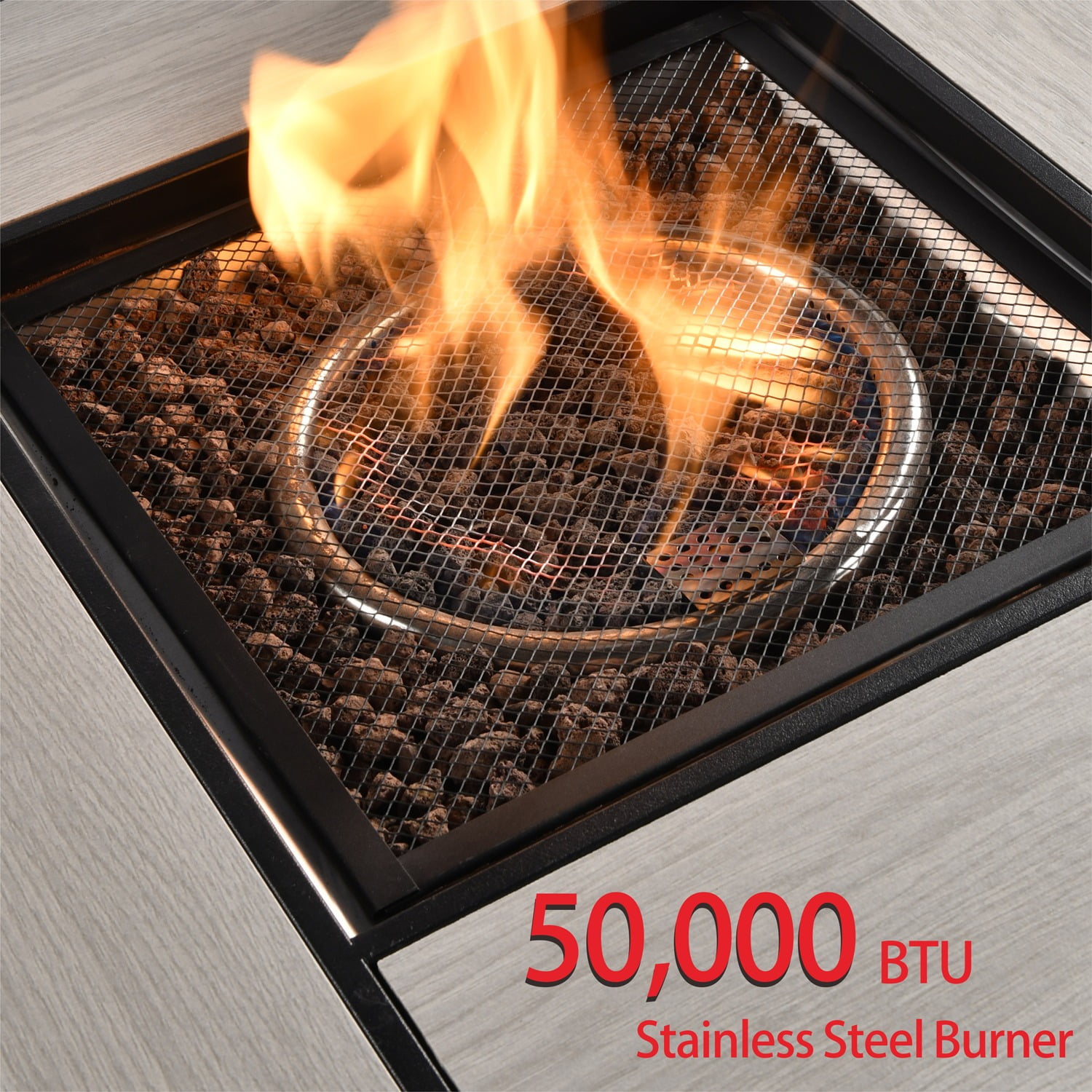 Ovios Outdoor Wicker Propane Fire Pit Table 42-Inch 50,000 BTU Flame Gas Fire Pits for Patio with Waterproof Cover & Lid Rectangle