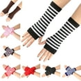 thumbnail image 4 of Shenmeida 1 Pair UV Gloves Crochet Knitting Striped Print Wrist Length Sun Block Driving Gloves Fingerless Glove for Women, 4 of 5