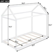 Euroco Twin Wood House Bed Frame with Roof, White