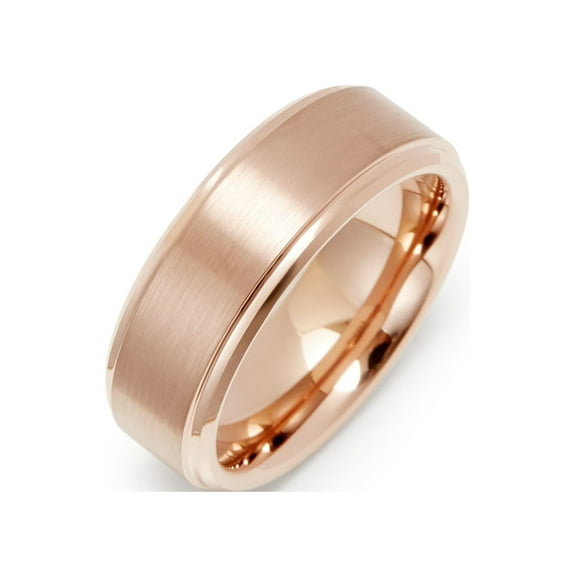Rose Gold Brush Tungsten Men's Ring, Ring Sizes 9 to 13