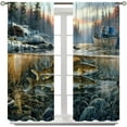 thumbnail image 6 of Retro Fishing Curtains Vintage Rustic Cabin Forest Nature Art Fisherman Blackout Window Treatment for Bedroom Living Room Decor Window Drapes 84" W X 84" L, 6 of 7