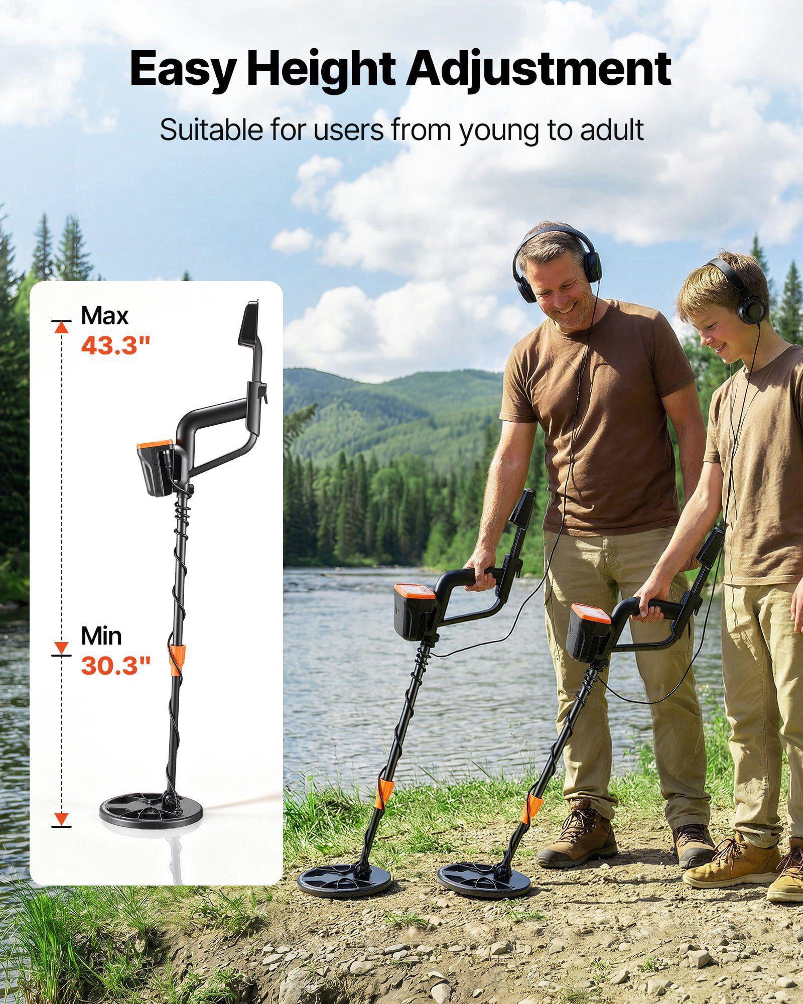 Professional Metal Detector for Adults 8 Inch High Accuracy Gold Detector IP68 Waterproof Search Coil with Display Headphones 3 Modes Adjustable Length for Treasure Hunting