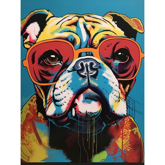 English Bulldog Wearing Sunglasses Modern Pop Art Large Wall Art Poster Print Thick Paper 18X24 Inch