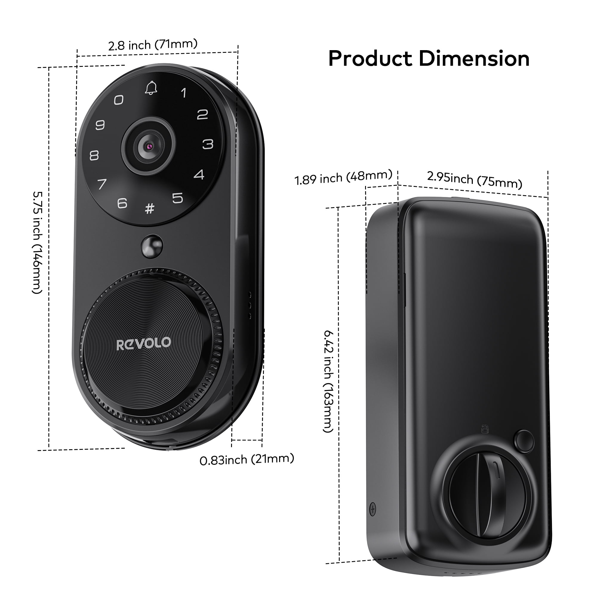 Video Smart Wi-Fi Doorbell Camera Door Lock, Revolo Keyless Entry Door Locks  for Rental Airbnb Security, App Google Alexa Control Black Finish 