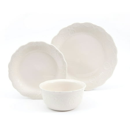 The Pioneer Woman Cowgirl Lace 12-Piece Dinnerware Set, Linen