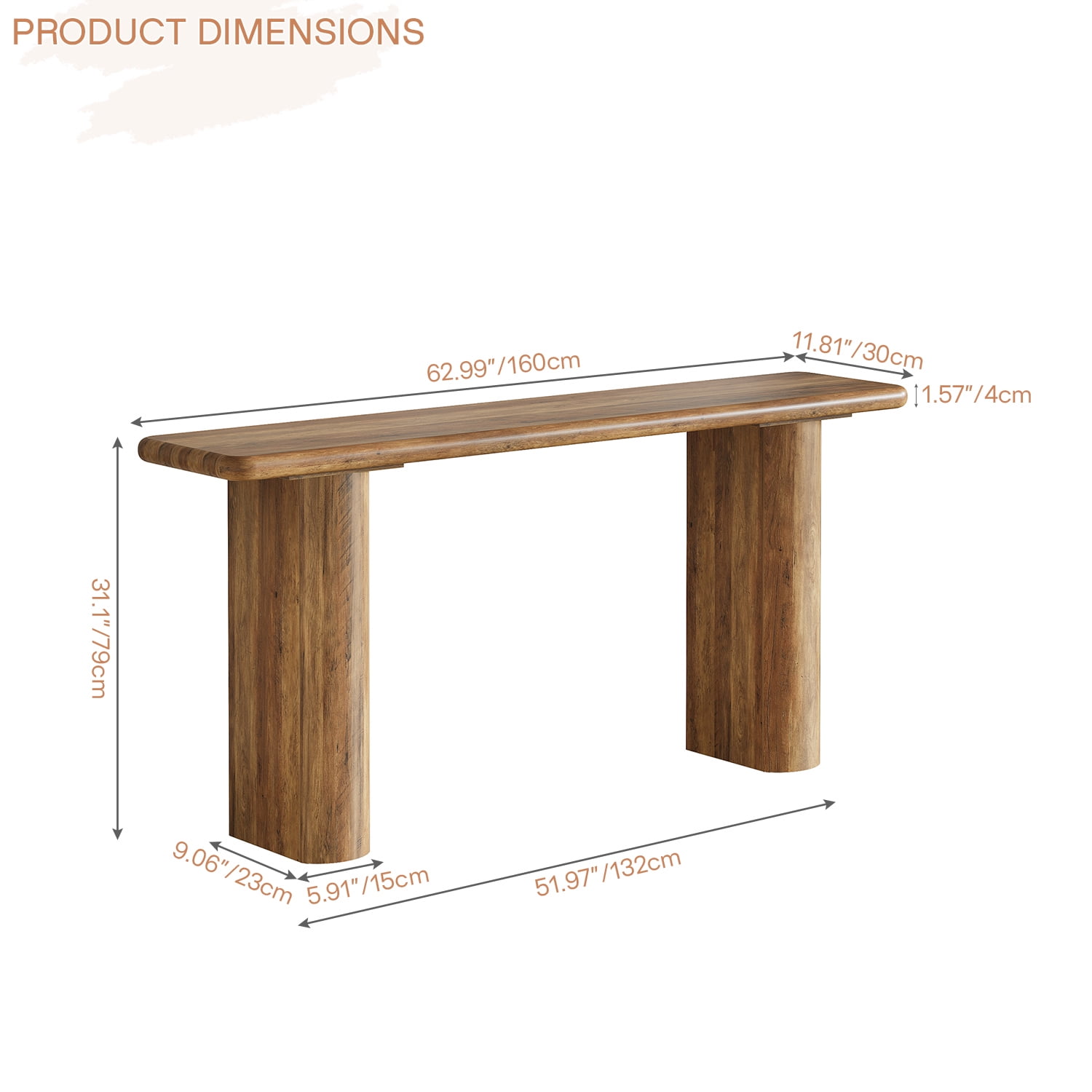 Demi Bonn 63" Rustic Console Table, Wooden Entryway Shelf, Vintage Style Living Room Display, Durable Storage for Home Decor, Brown