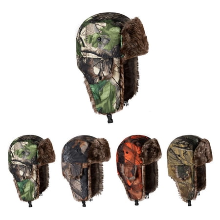 Yirtree Winter Ski Hat for Men and Women Camouflage Plush Lining Ear Protection Brimless Windproof Autumn Winter Thicken Riding Trapper Hat