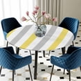 thumbnail image 3 of Yellow Grey Stripe Round Fitted Tablecloth with Elastic Edge, Waterproof Table Cloth Table Cover for 55"-60" Tables, Modern Farmhouse Vertical Striped Tablecloths for Dining Picnic Indoor Outdoor, 3 of 9