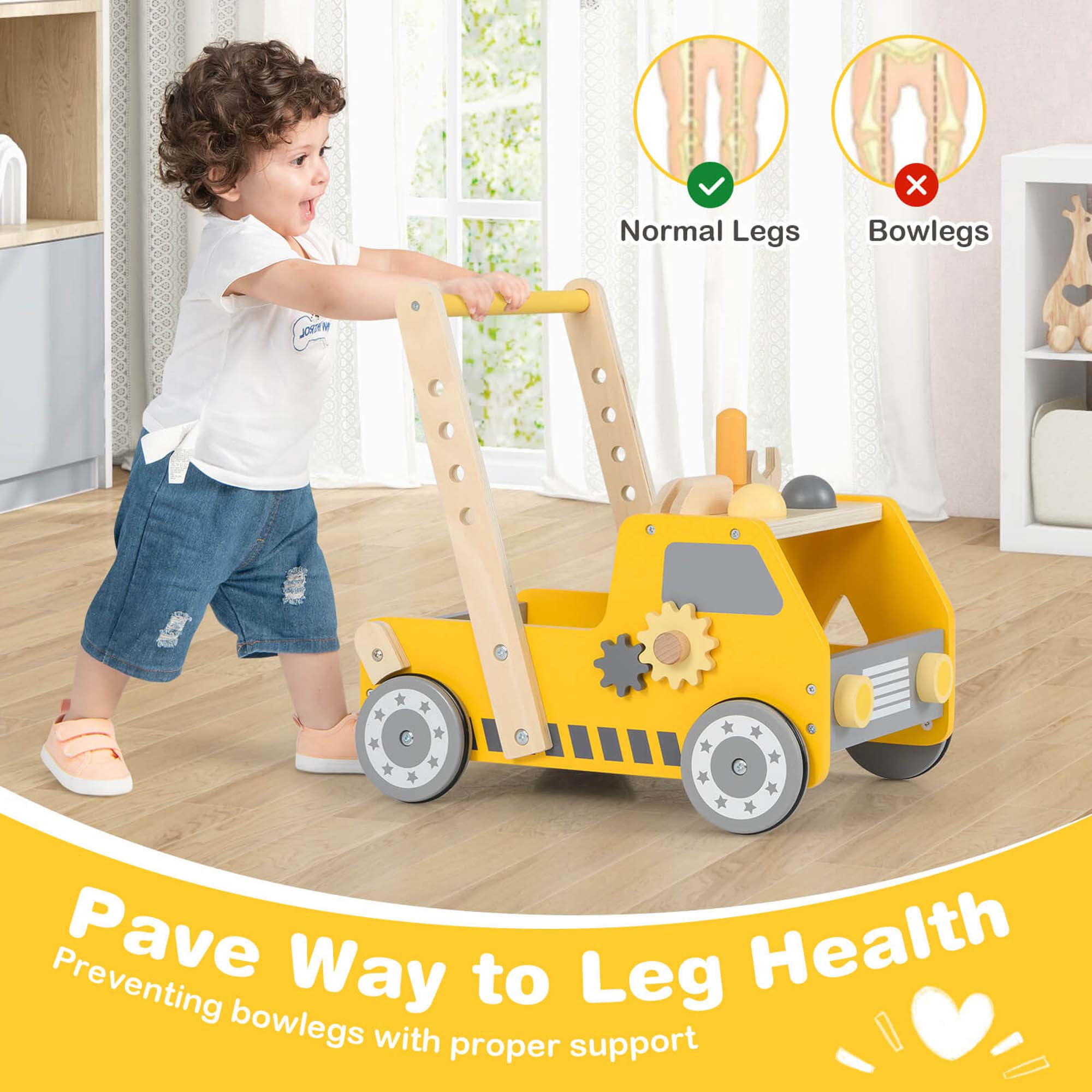 Costway 2-In-1 Montessori Wooden Baby Walker with Learning Activities Adjustable Speed