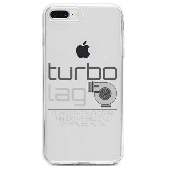 DistinctInk Clear Shockproof Hybrid Case for iPhone 7 PLUS / 8 PLUS (5.5" Screen) TPU Bumper Acrylic Back Tempered Glass Screen Protector - Turbo Lag - Giving N/A Cars False Hope