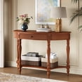 thumbnail image 5 of Atumcto Half Moon Console Table with Drawer and Shelf, Fluted Entryway Sofa Table with Roman Column Legs for Hallway and Living Room, Walnut, 5 of 11