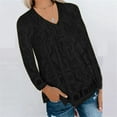 thumbnail image 2 of Blusa delgada de manga larga con cuello en V y empalme de encaje de Color sólido a la moda para mujer Pompotops gfhjh11895, 2 of 7