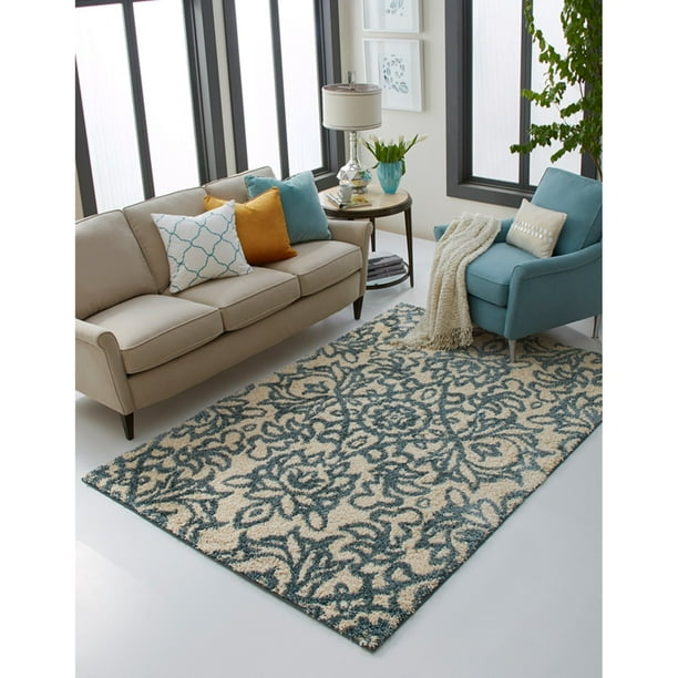 Mohawk Home Augusta Spokane Abyss Blue Woven Area Rug, 5'x8', Cream