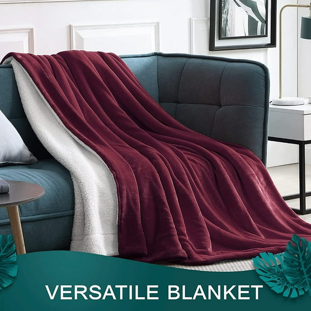 IGUOHAO Sherpa Fleece Blanket Throw Size 50 60 Burgundy Plush Throw Fuzzy Super Soft Reversible Microfiber Flannel Blankets for Couch Bed Sofa Ultra Luxurious Warm and Cozy for All Seasons Walmart