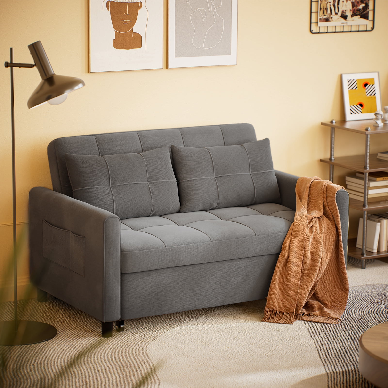 Aiho Convertible Sleeper Sofa Bed, 3-in-1 Recliner Sleeper Bed with Storage Pockets for Bedroom, Dark Gray