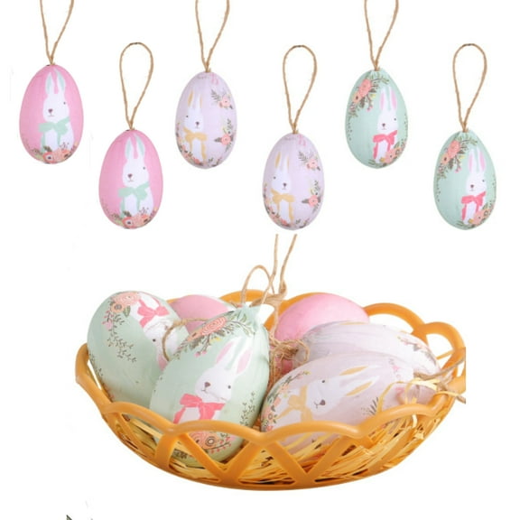 6pcs Vintage Style Paper Mache Foam Egg Hanging Ornaments Easter Decoration