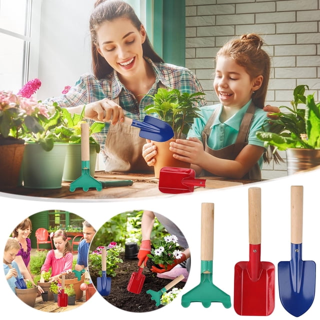 Aodebiao Ensemble d'Outils de Jardinage pour Enfants – Ensemble de 3 Pelles en Métal, Râteau, Truelle pour 3+, Jouets d'Extérieur pour le Sable et la Plantation avec Sac de Rangement, Trousse Durable de Jardin de Plage pour Garçons et Filles