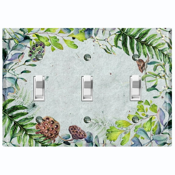 Metal Light Switch Plate Cover Lotus Pods Plant Leaves Frame Green FLW018