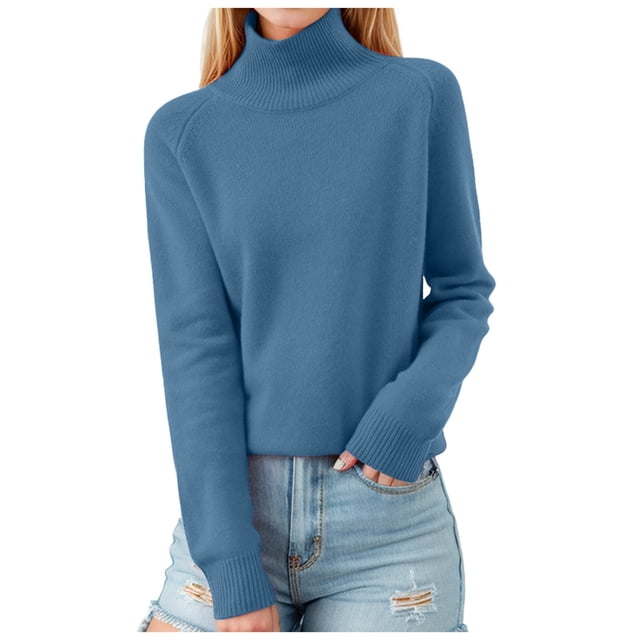 Women Stand Collar Neck Slim Fit Soft Warm Elastic Pullover Sweater Tops