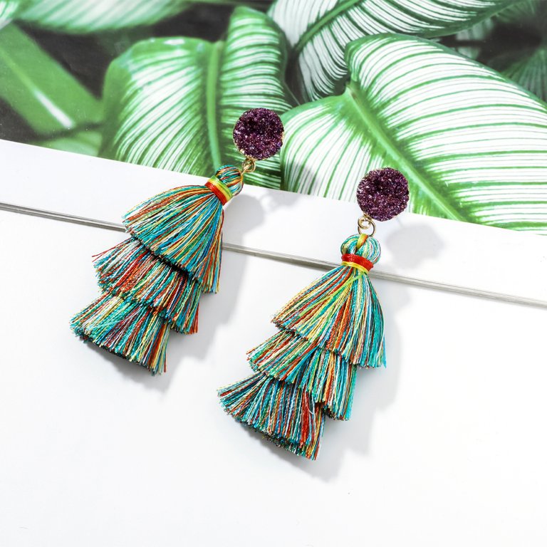 Red Tassel Earrings for Women  Colorful Layered Tassle 3 Tier