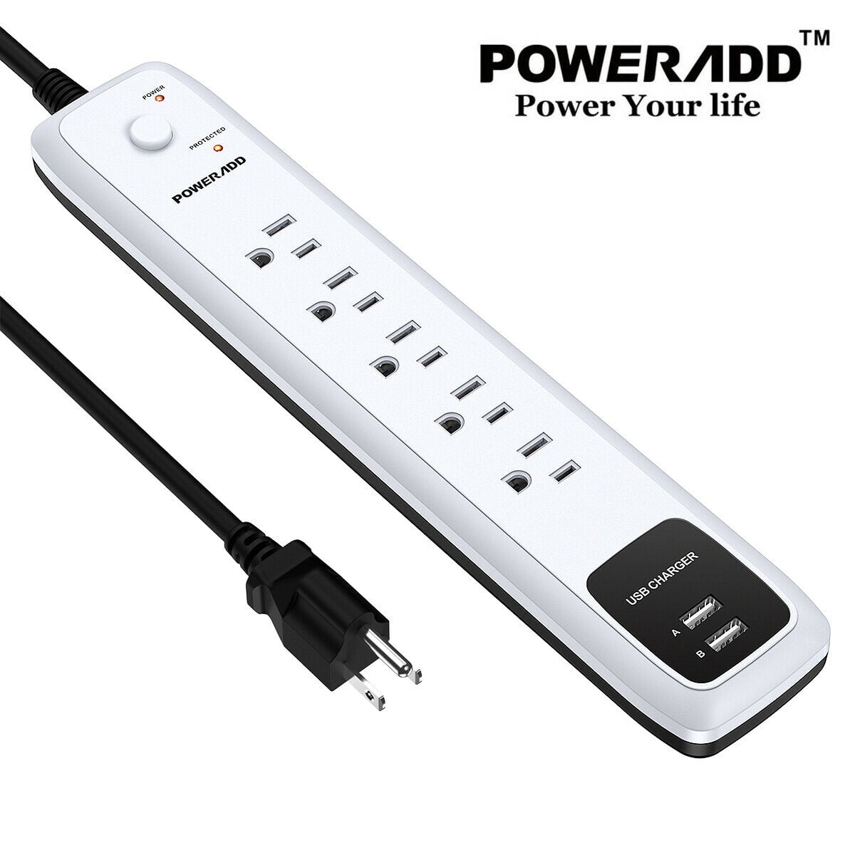 Details about   3 Outlet Power Strip Surge Protector with 3 USB Ports Lightningproof Socket 5FT 
