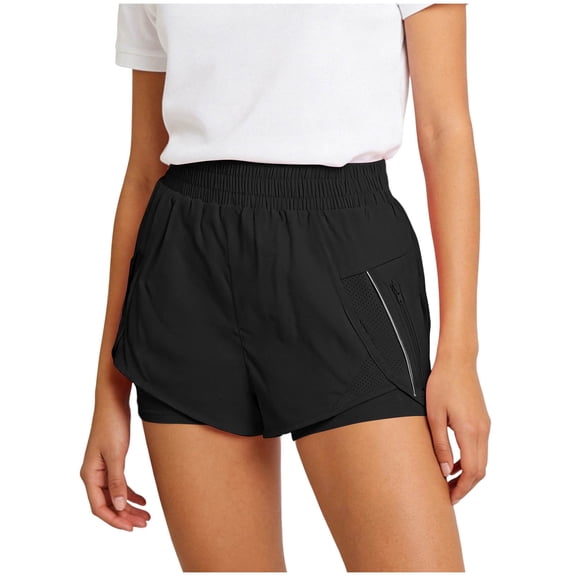 GUACER 2-in-1 Running Shorts for Women with Zipper Pockets, Elastic Waist Workout Athletic Shorts for Gym Sports