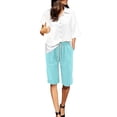 thumbnail image 2 of Mifsaly Linen Bermuda Shorts for Women Knee Length Summer Casual Shorts with Pockets Lightweight Loose Relaxed Fit Beach Vacation Clothes Sky Blue,XXXXL, 2 of 7